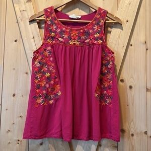 Savanna Jane Pink Embroidered Sleeveless Top Size Small